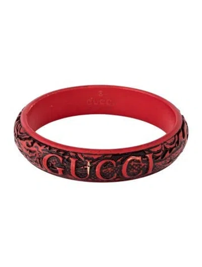 Pre-owned Gucci Resin Carved Dragon Bangle Bracelet, 9.25" In Black/red
