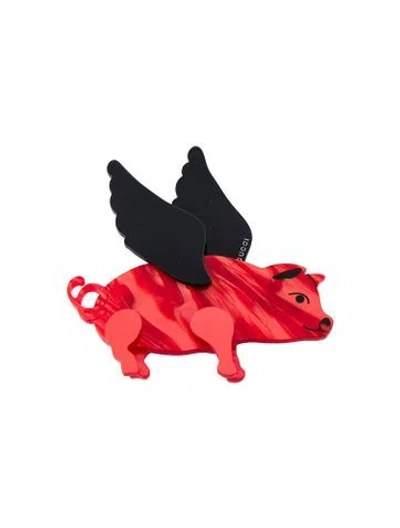Pre-owned Gucci Resin Flying Pig Brooch In Multi