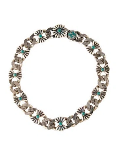 Pre-owned Gucci Resin Interlocking G Flower Curb Chain Necklace, 16" In Green