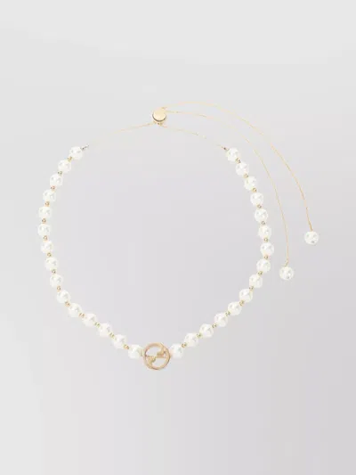 Gucci Resine Pearl Chain Necklace With Gold Accents In White