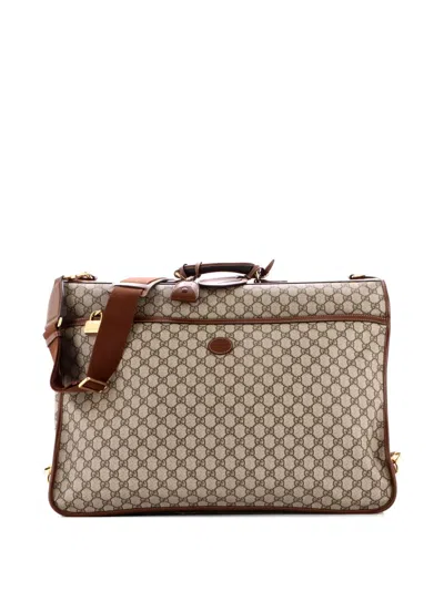 Pre-owned Gucci Retro Interlocking G Garment Bag Gg Coated Canvas Travel Bag In Brown