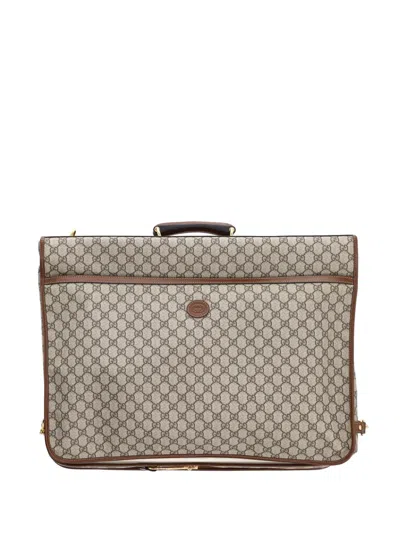 Pre-owned Gucci Retro Interlocking G Garment Bag Gg Coated Canvas Travel Bag In Brown