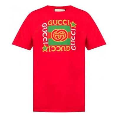 Gucci Retro Red Green Logo Short Sleeve Unisex Red