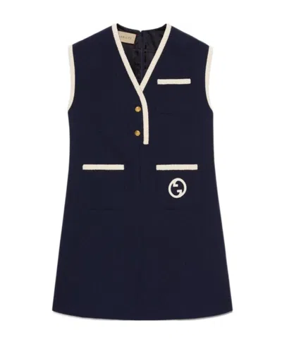 Gucci Retro Tweed Mini Dress In Blue
