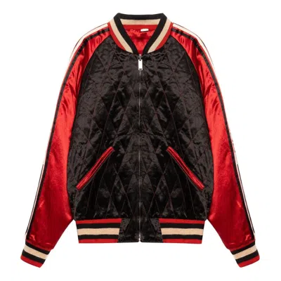 Gucci Reversible Acetate Bomber Jacket 'black Red' In Multi