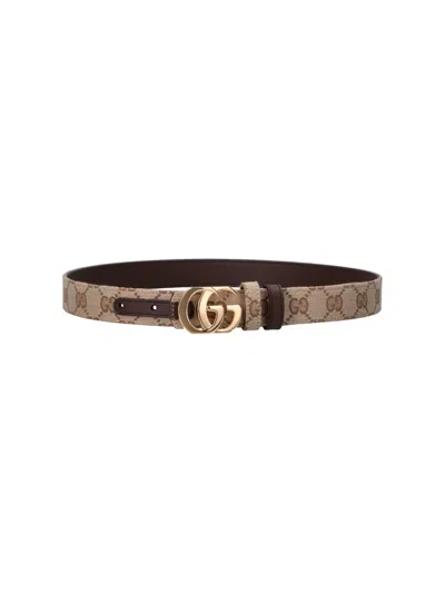 Gucci Reversible Belt "cut Gg Marmont" In Beige