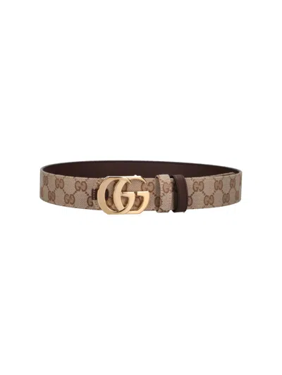 Gucci Reversible Belt "gg Marmont" In Beige