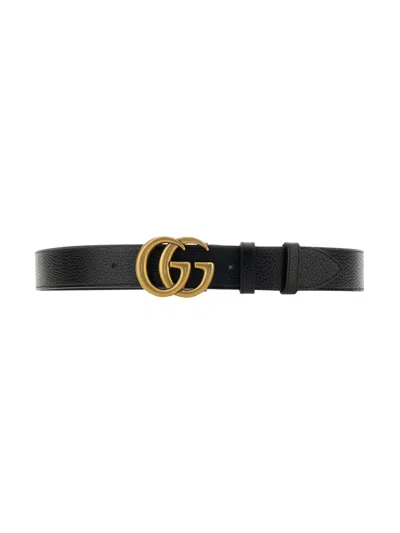 Gucci Reversible Leather With Double G Buckle Belt In Black