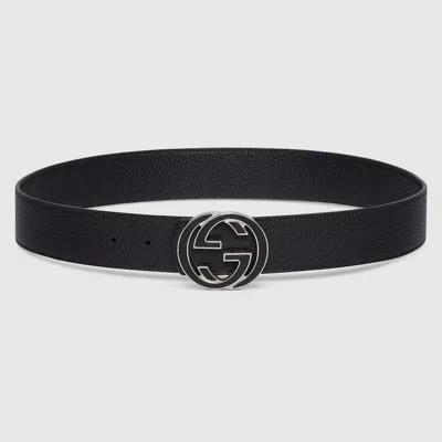 Gucci Reversible Belt With Interlocking G Buckle In Black