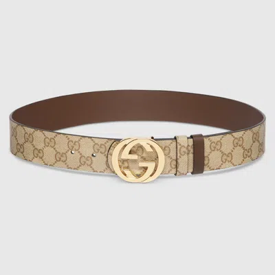 Gucci Reversible Belt With Interlocking G Buckle In Neutral