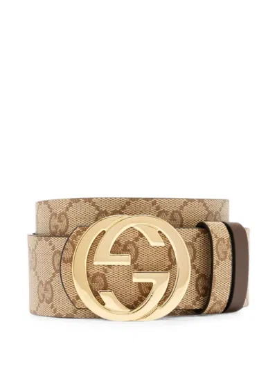 Gucci Reversible Belt With Interlocking G-buckle In Gold