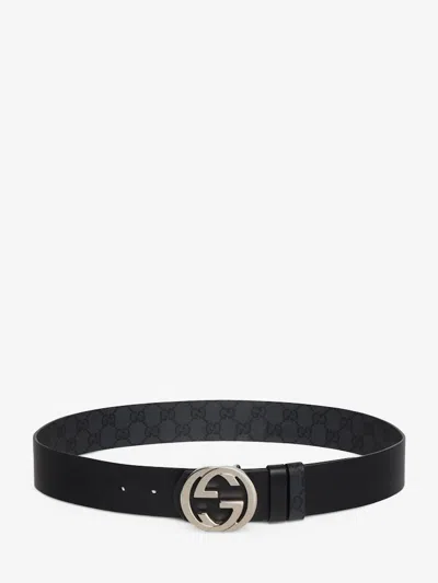 Gucci Reversible Belt With Interlocking Gg Buckle In Gray