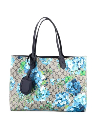 Pre-owned Gucci Reversible Blooms Gg Print Leather Medium Tote Bag In Brown