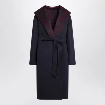 Gucci Reversible Blue/red Coat With Gg Pattern