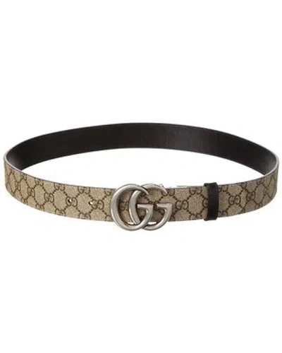 Pre-owned Gucci Reversible Canvas & Leather Belt Men's Black 95