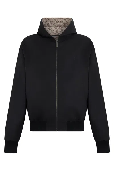 Gucci Reversible Cotton Hooded Bomber Jacket In Black