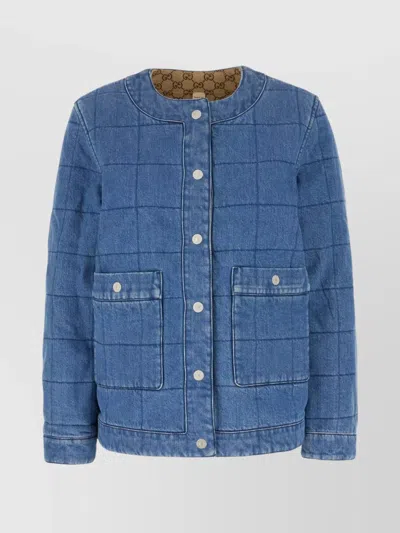 Gucci Reversible Denim Jacket Quilted Design In Marrone Gg