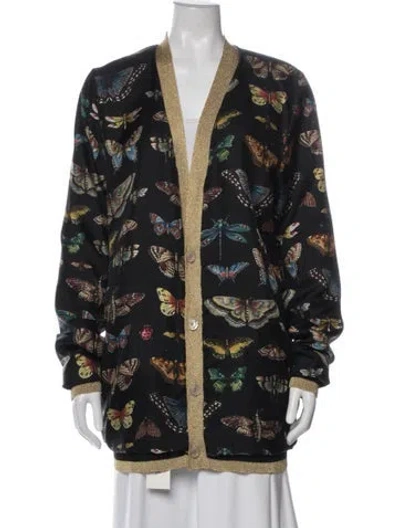Pre-owned Gucci Reversible Floral Print Sweater In Black