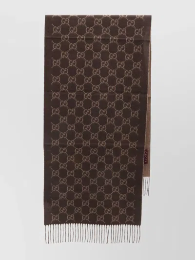 Gucci Reversible Fringe Trim Cashmere Scarf In Brown