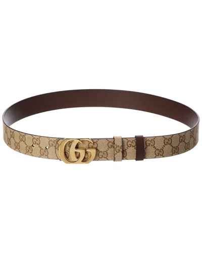 GUCCI GUCCI REVERSIBLE GG COATED CANVAS & LEATHER BELT
