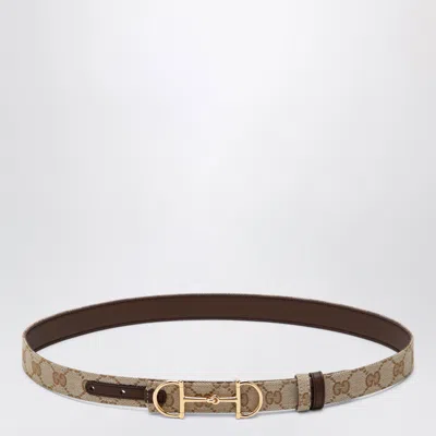 Gucci Reversible Gg Fabric And Leather Belt With Horsebit Buckle In Neutral