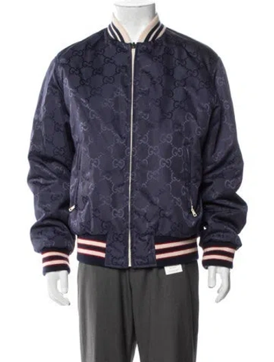 Pre-owned Gucci Reversible Gg Logo Bomber Jacket In Blue