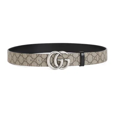Gucci Reversible Gg Marmont Belt With Signature Gg Buckle In Gray
