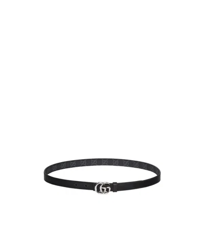 Gucci Reversible Gg Marmont Thin Belt In Black
