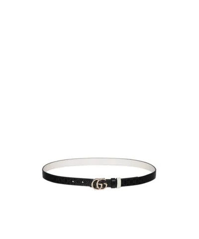 Gucci Reversible Gg Marmont Thin Belt In Black