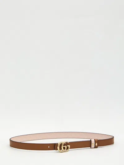 Gucci Reversible Gg Marmont Skinny Belt In Brown