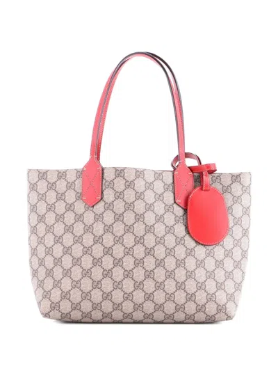 Pre-owned Gucci Reversible Gg Print Leather Small Tote Bag In Neutral