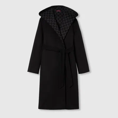 Gucci Reversible Gg Silk Wool Blend Coat In Black