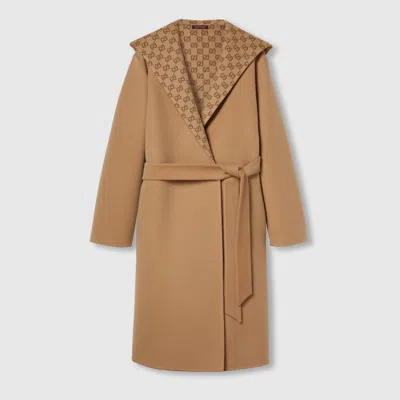 Gucci Reversible Gg Silk Wool Blend Coat In Brown
