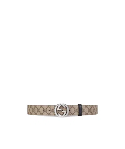 Gucci Reversible Gg Supreme Belt In Nude