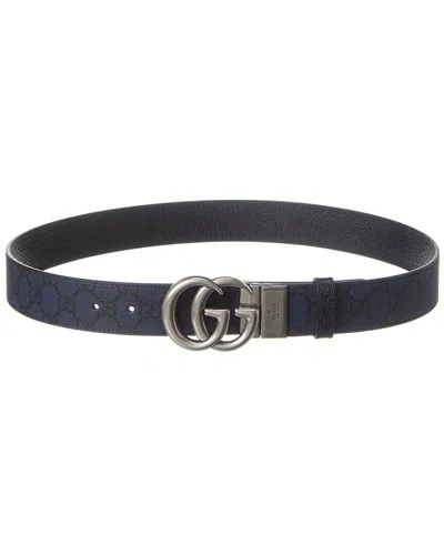 Gucci Reversible Gg Supreme Canvas & Leather Belt In Blue