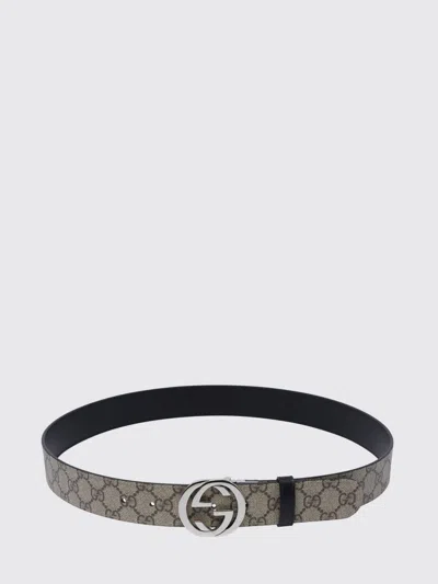 Gucci Reversible Gg Supreme Canvas And Leather Belt With Monogram Buckle In Transparent