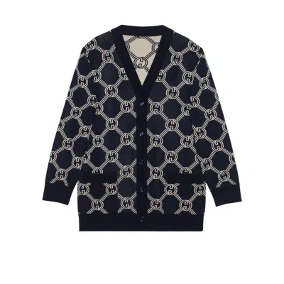 Gucci Wendbarer Cardigan Aus Gg Wolljacquard In Blue