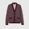 Gucci Double-sided Gg Wool Jacquard Cardigan In Bordeaux