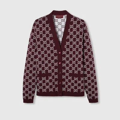 Gucci Reversible Gg Wool Jacquard Cardigan In Red