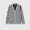 Gucci Wool Jacquard Cardigan With Gg Shadow In Gray
