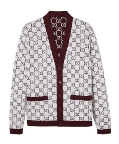 Gucci Reversible Gg Wool Jacquard Cardigan In White