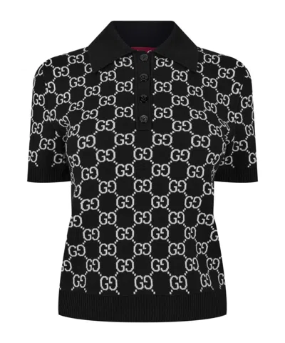 Gucci Reversible Gg Wool Jacquard Polo Shirt In Black