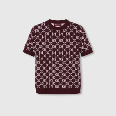 Gucci Reversible Gg Wool Jacquard Top In Burgundy