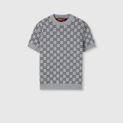Gucci Reversible Gg Wool Jacquard Top In Gray