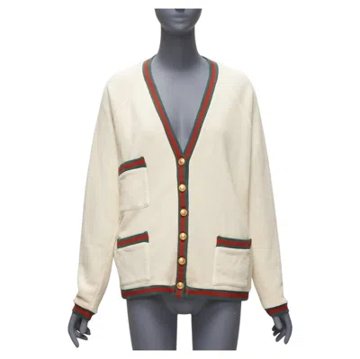 Pre-owned Gucci Reversible Green Red Web Gold Gg Button Oversized Cardigan S
