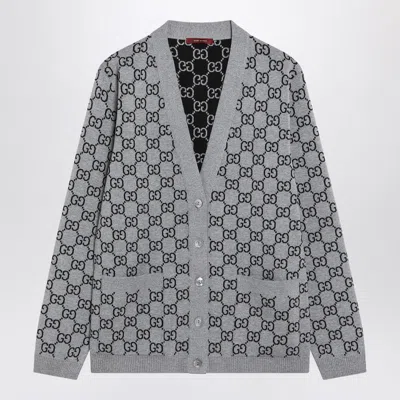 Gucci Reversible Grey/black Cardigan With Gg Pattern In Gray
