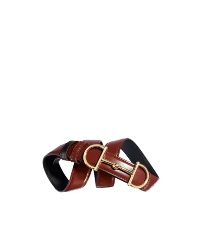 Gucci Reversible Horsebit Thin Belt In Brown