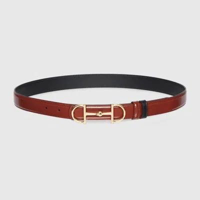 Gucci Reversible Horsebit Thin Belt In Brown