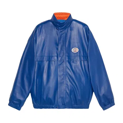 Pre-owned Gucci Reversible Interlocking G Leather Jacket 'blue' | Men's Size 46