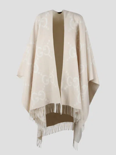 Gucci Reversible Jumbo Gg Cashmere Cape In White